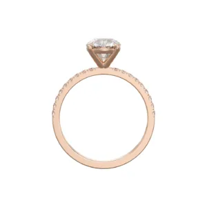טבעת יהלום בחיתוך עגול עם יהלומי צד Pave setting זהב רוז