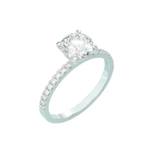 טבעת יהלום בחיתוך עגול עם יהלומי צד Pave setting זהב לבן