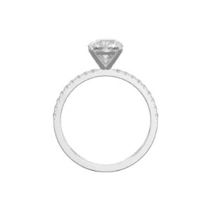 טבעת יהלום בחיתוך עגול עם יהלומי צד Pave setting זהב לבן