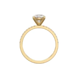 טבעת יהלום בחיתוך עגול עם יהלומי צד Pave setting זהב צהוב