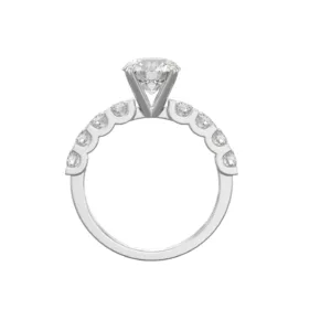 טבעת יהלום בחיתוך עגול עם יהלומי צד U Prong setting זהב לבן