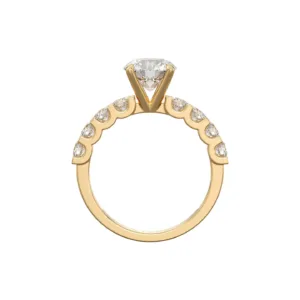 טבעת יהלום בחיתוך עגול עם יהלומי צד U Prong setting זהב צהוב