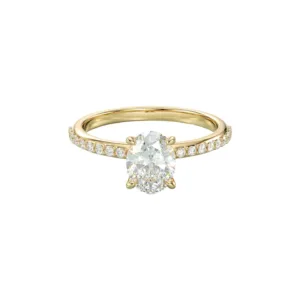 טבעת יהלום בחיתוך אובל עם יהלומי צד Pave setting - זהב צהוב