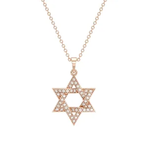 שרשרת זהב ותליון מגן דוד משובץ יהלומים זהב רוז