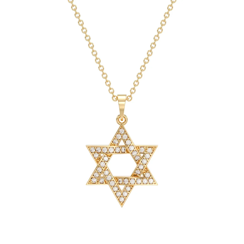 שרשרת זהב ותליון מגן דוד משובץ יהלומים זהב צהוב