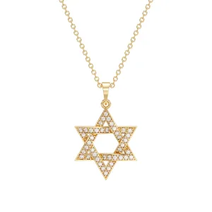 שרשרת זהב ותליון מגן דוד משובץ יהלומים זהב צהוב