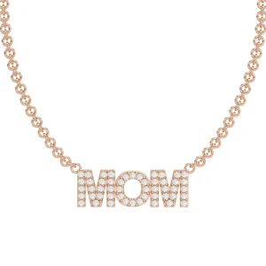 שרשרת זהב ותליון MOM משובצת יהלומים זהב רוז