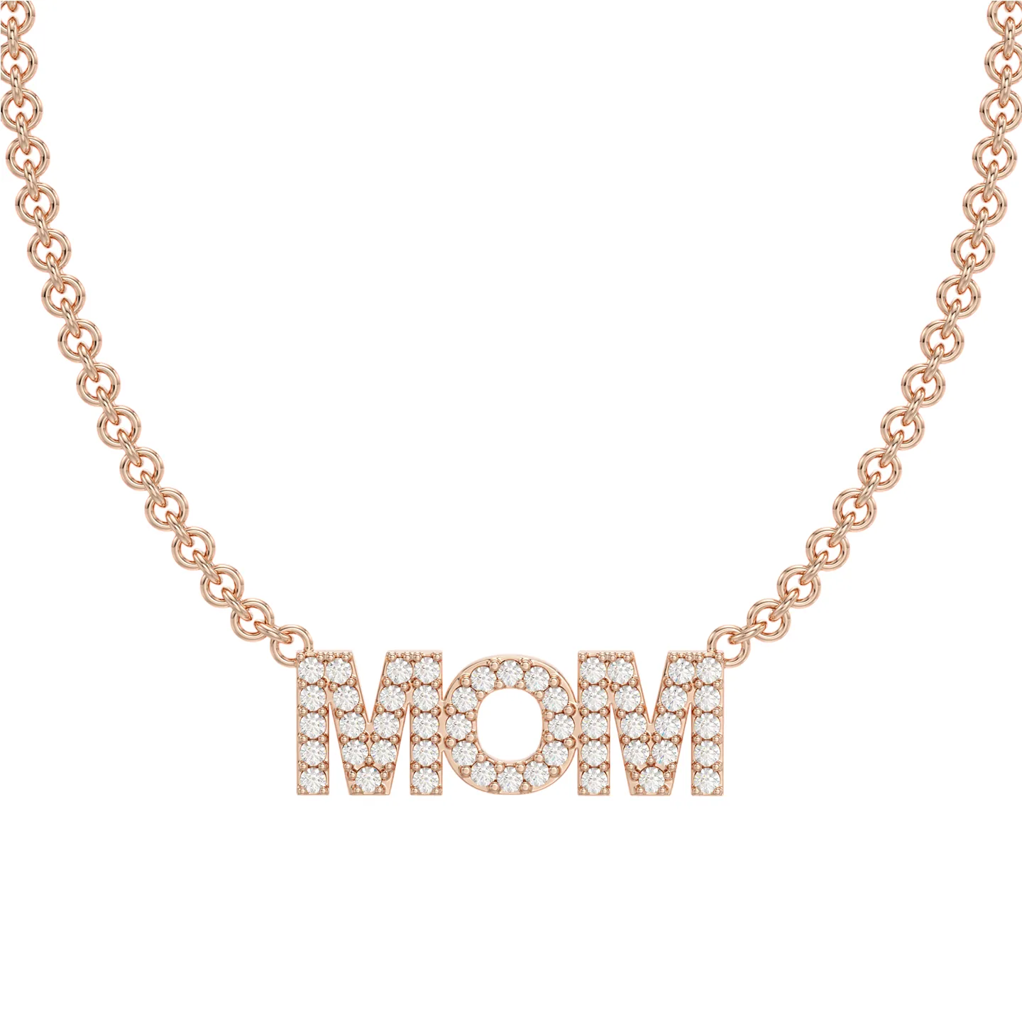 שרשרת זהב ותליון MOM משובצת יהלומים זהב רוז שרשרת זהב ותליון MOM משובצת יהלומים זהב רוז