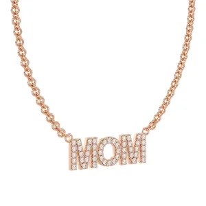 שרשרת זהב ותליון MOM משובצת יהלומים זהב רוז