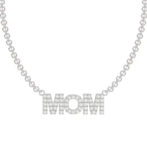 שרשרת זהב ותליון MOM משובצת יהלומים זהב לבן