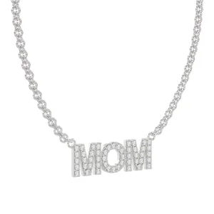 שרשרת זהב ותליון MOM משובצת יהלומים זהב לבן