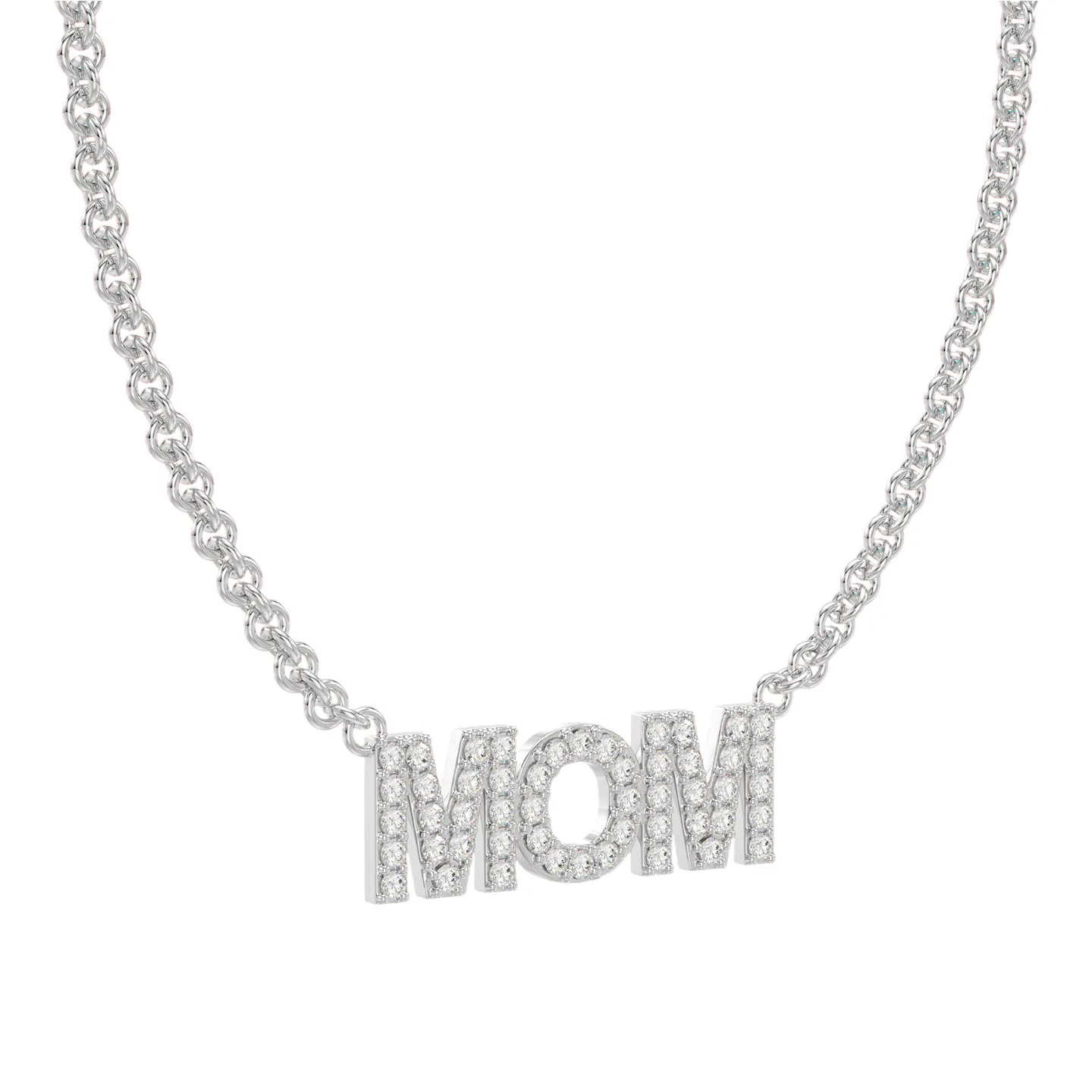 שרשרת זהב ותליון MOM משובצת יהלומים זהב לבן שרשרת זהב ותליון MOM משובצת יהלומים זהב לבן