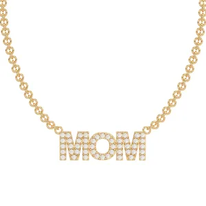 שרשרת זהב ותליון MOM משובצת יהלומים זהב צהוב